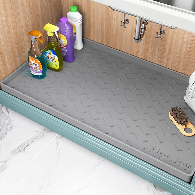 TigeJoy Under Sink Mats for Kitchen Waterproof 28" x 22", Cabinet Liner | Leak-Proof Silicone Mat Sink Protector, Kitchen Essentials Organizer and Storage,Boot or Shoe Tray, Pet Feeding Mat