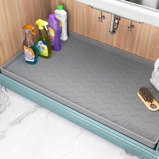 TigeJoy Under Sink Mats for Kitchen Waterproof 28" x 22", Cabinet Liner | Leak-Proof Silicone Mat Sink Protector, Kitchen Essentials Organizer and Storage,Boot or Shoe Tray, Pet Feeding Mat