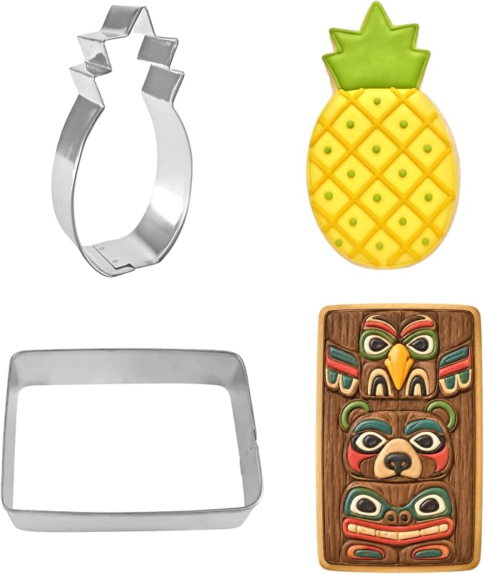 Hawaiian Luau Cookie Cutter 9 Piece Set from The Cookie Cutter Shop - Palm Tree, Hawaiian Shirt, Tiki, Flip Flop, Surfboard Cookie Cutters – Tin Plated Steel Cookie Cutters