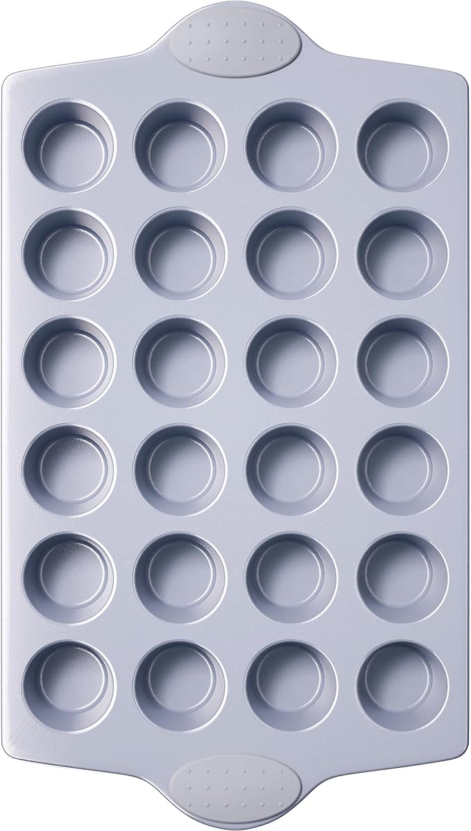 BRONYPRO 24-Cup Non Toxic Nonstick Ceramic Mini Muffin Pan & Cupcake Tin, PFOA & PFOA Free, Heavy Duty Rust-Resistant Aluminized Steel, Oven & Dishwasher Safe, Light Gray