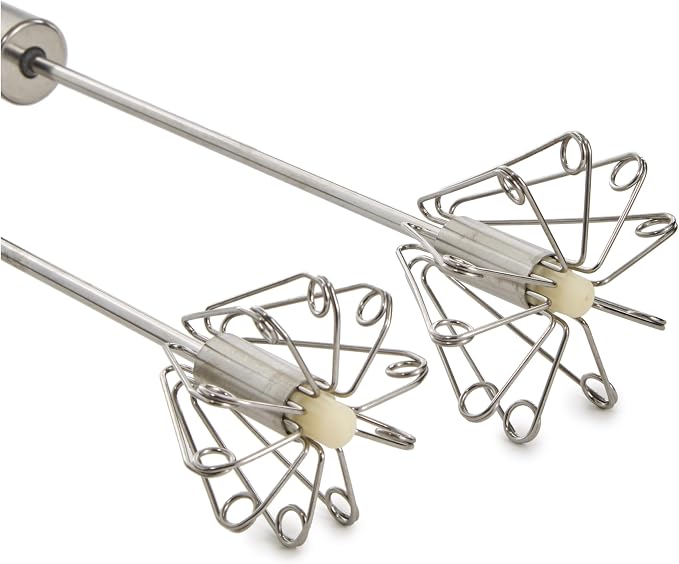 BergHOFF Essentials 2Pc Stainless Steel Miracle Whisk Set, Rotate Balloon Head, Soft-touch Handle, Beating Eggs, Dough, Mixing, Stirring, Red