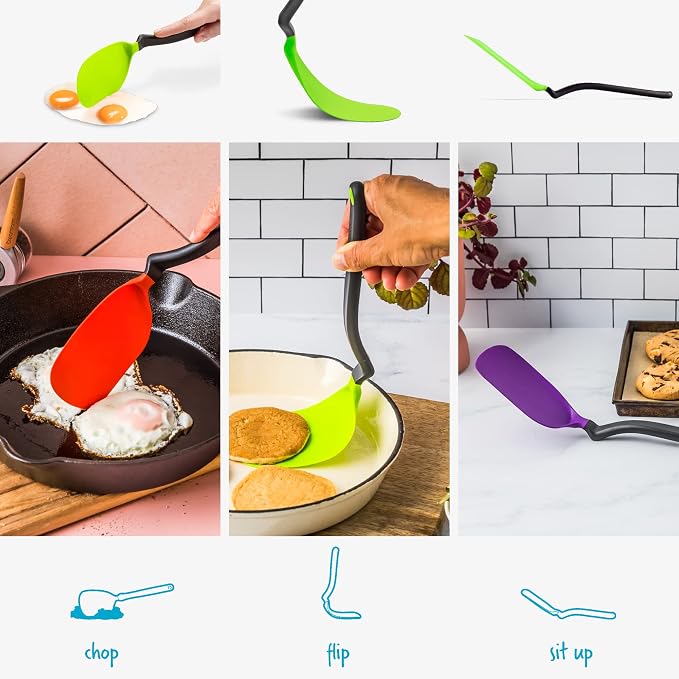 Dreamfarm Chopula Non-Stick-Safe Super-Flexible Sit-Up Spatula with Strong Flat Edge to Separate Food - 12" Green | Non-stick cookware safe, heat resistant, thin, flexible flipper, turner and food chopper with sit-up, no-mess handle, 12"