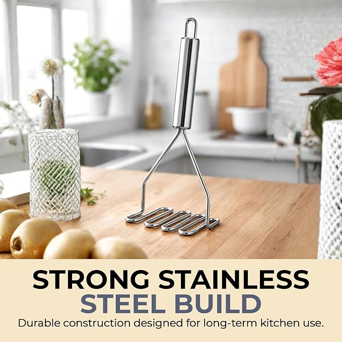 Stainless Steel Potato Masher Wire Food Masher for Potatoes, Avocado, Vegetables & Beans – Kitchen Tool with Comfortable Handle, Dishwasher Safe