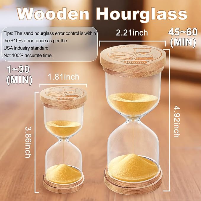 5 Minute Sand Timer, Wooden Hourglass Hour Glass Timer, Small Gold Sand Clock,Reloj De Arena, Sand Watch 5 Min for Kids, Games, Classroom (Gold)
