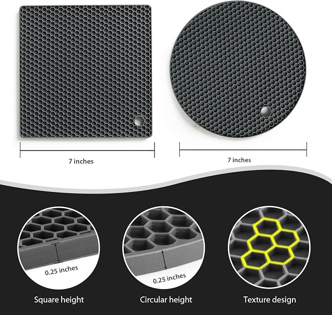 Trivets for Hot Dishes - Hot Pads for Kitchen, Silicone Pot Holders for Hot Pots and Pans, Silicone Mats for Kitchen Countertops, Table, Flexible Easy to Wash and Dry