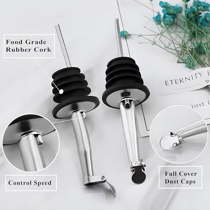 2 Pack Oil Pourers with Flip Top, Olive Oil Dispenser, Speed Pour Spouts for 3/4" Bottle Mouth