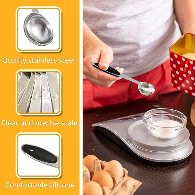LEIFENY 1PCS 1 Tsp(1/3tbsp, 1/6oz, 5ml) Single Measuring Spoon with Black Silicone Grip, Stainless Steel Individual Measure Scoop Only