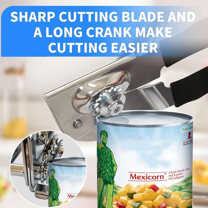 Effortless Manual Can Opener for Seniors, Arthritis & Weak Hands, Magnetic Lid Lifter, Smooth Safe Edges, Extra Long Non-Slip Stainless Steel Handle for Kitchen & Camping
