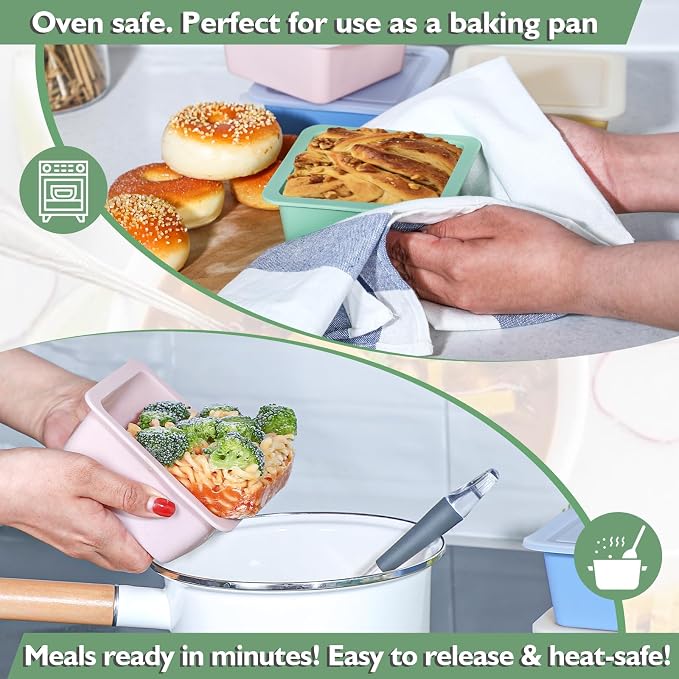 Webake 2-Cup Silicone Freezer Trays with Lids (4-Pack), Individual Portion Control Containers for Soup & Meal Prep – Easy-Release Single-Serving Molds for Lasagna, Leftovers, and Sauces