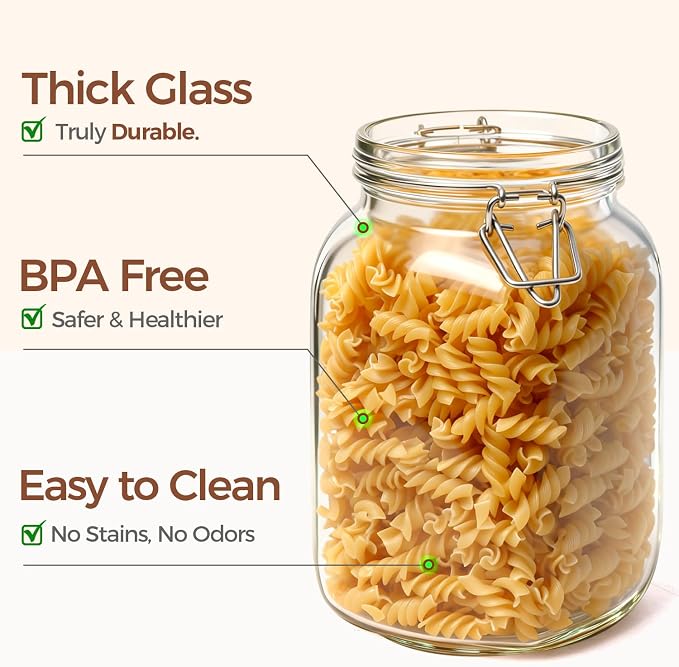 ComSaf Square Glass Jars with Airtight Lids 51 oz 3 Pack Wide Mouth | Flour sugar rice, Kimchi pickling, Sourdough pickling, Pantry organization, Dry food storage, Kitchen storage canister