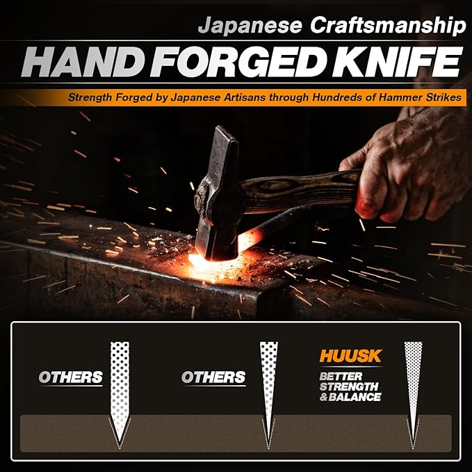 Huusk Meat Cleaver Knife Japanese Kitchen Knife 6.4 Inch, Hand Forged Butcher Knife for Meat Cutting, Vegetable Chopping Knife High Carbon Steel Damascus Pattern Chef Knife Cooking Gift Idea