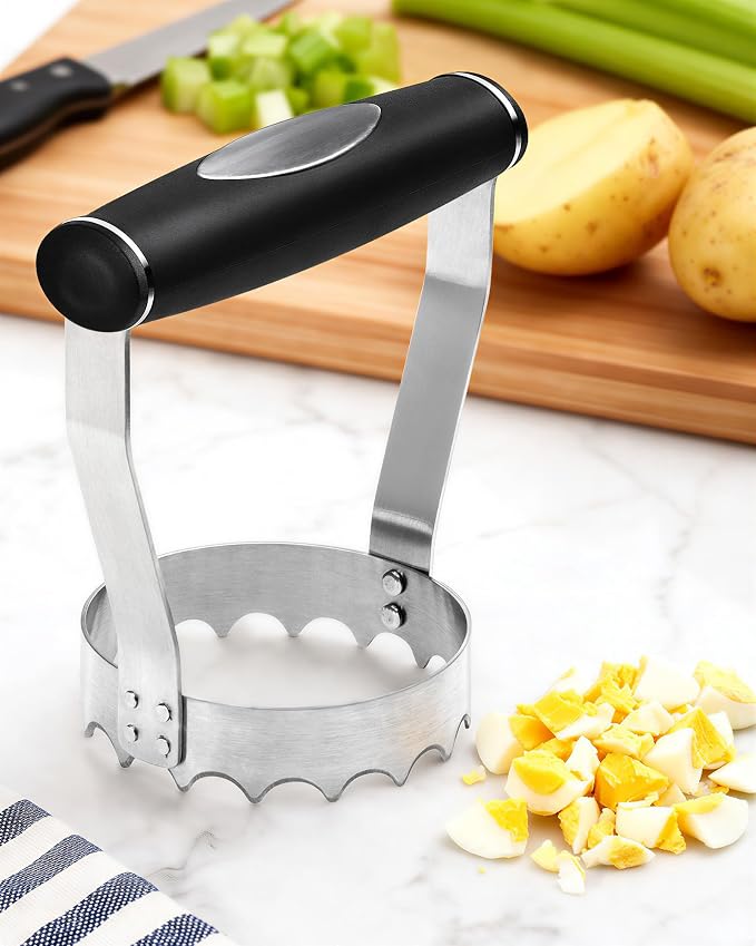 Food Chopper, Stainless Steel Hand Chopper with Ergonomic Grip Handle, 3-Inch Salad Chopper for Vegetable, Egg, Cabbage, Nut Tuna, Meat, Easy to Clean Manual Kitchen Tool