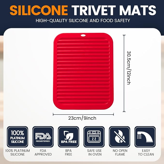 Silicone Trivet Mats 4 Heat Resistant Pot Holders Multipurpose Non-Slip Hot Pads for Kitchen Potholders, Drying mat, Jar Opener, Spoon Holder, Coaster(Crimson red)