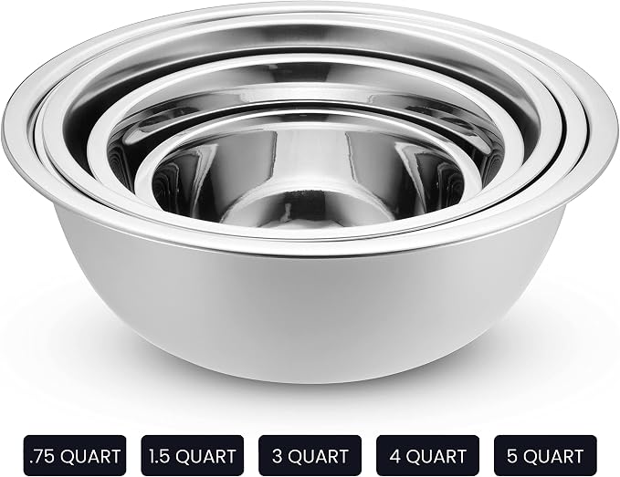 10-Piece Stainless Steel Mixing Bowl Set with Lids for Food Prep & Storage | WHYSKO Mixing Bowls with Lids Set - .75, 1, 1.5, 3 & 5 Quart Kitchen Bowls, Rustproof Metal Nesting Bowls, Dishwasher Safe