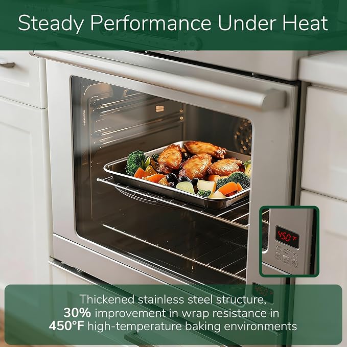 18/0 Stainless Steel Baking Sheet with Cooling Rack, 9.2 Inch Oven-Safe Non-Toxic Cookie Sheets for Baking, Coating Free & Rust Resistant for Healthy Family Baking, Easy to Clean, Heavy Duty