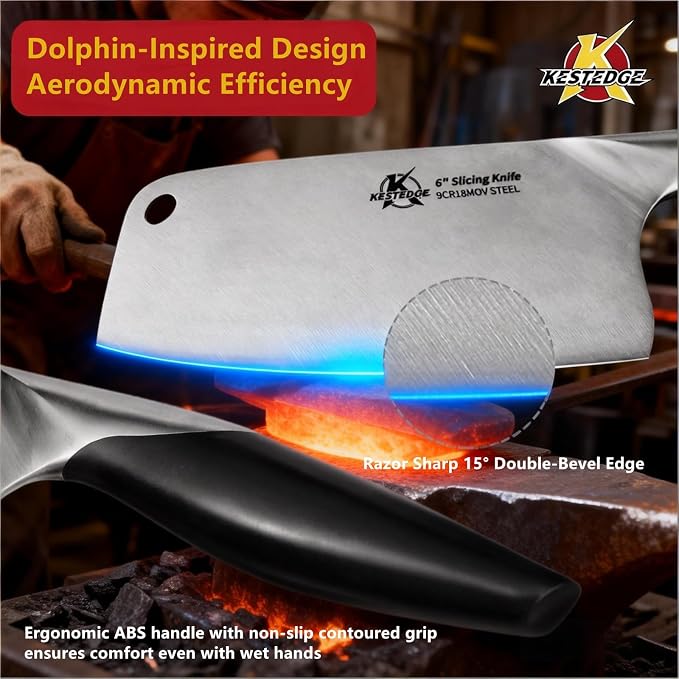6 Inch Meat Cleaver 9Cr18MoV Steel Lightweight for Small Hands | 9Cr18MoV steel cleaver Forward-balanced lightweight design Textured non-slip handle for small hands and seniors