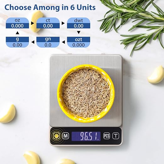 KitchenTour Digital Kitchen Gram Scale - 500g/0.01g - High Accuracy Precision Food Scale - Meat Scale with Back-Lit LCD Display(Batteries Included)-Grey