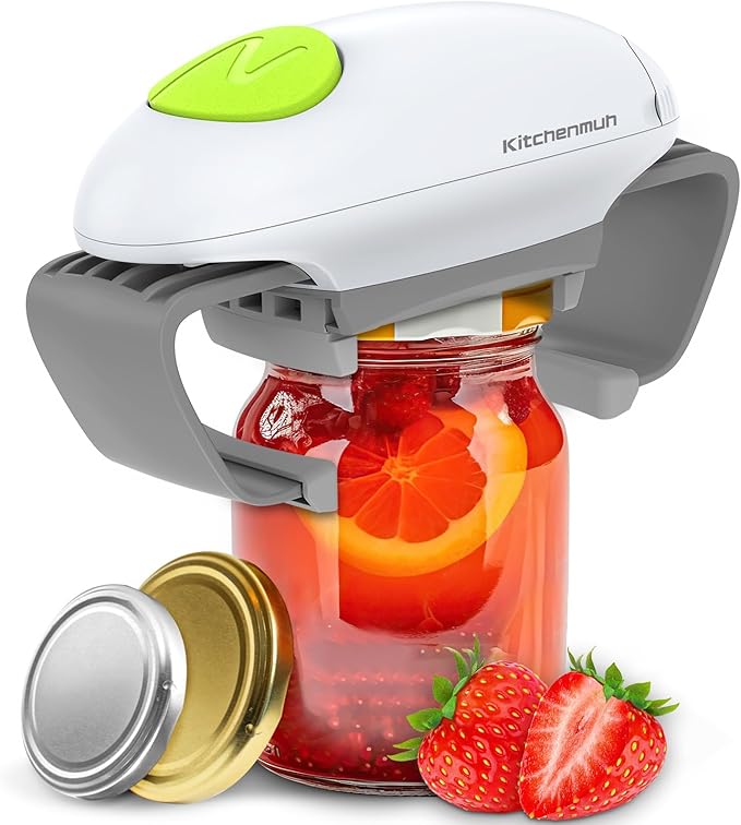 Higher Torque Electric Jar Opener for Seniors with Arthritis Fit Almost Jars Size, Strong Tough Automatic Jar Opener for Weak Hands, Hands Free Battery Operated Bottle Opener for Arthritic Hands White