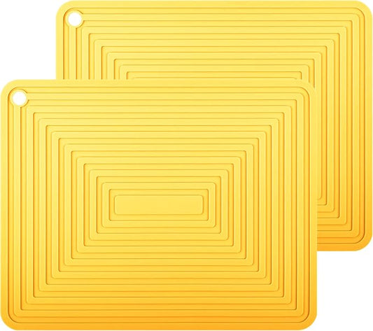 Silicone Trivets for Hot Dishes, Pots & Pans, Yellow Hot Pads for Kitchen Counter, Multi-Purpose Heat Resistant Mat, Versatile Non Slip Trivet Mat, Flexible Silicone Pot Holders Mats Set 2