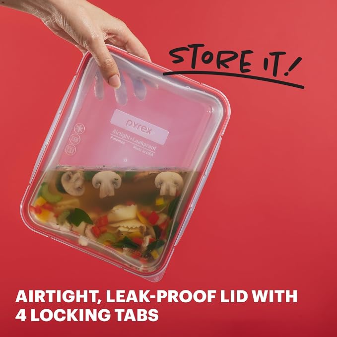 Pyrex Freshlock (4-Pack) Mixed Sized Glass Food Storage Containers Set | Meal prep containers with airtight locking lids, meal prep, dishwasher & microwave safe