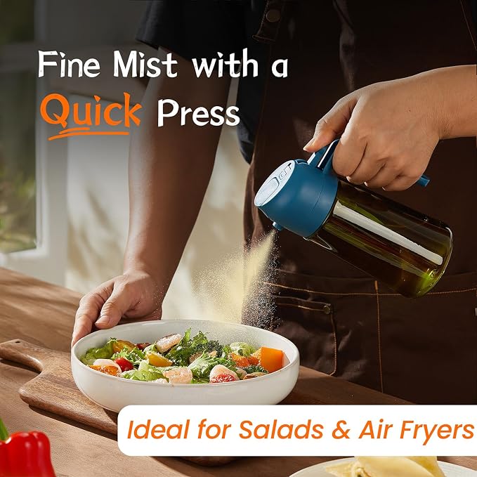 TrendPlain - Original 16oz/470ml Olive Oil Dispenser Bottle for Kitchen Gadgets and Air Fryer Accessories - Olive Oil Sprayer for Cooking w/Stickers - Navy