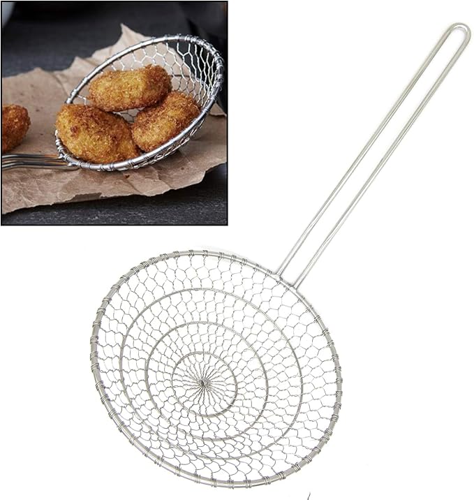 Hicook Stainless Steel Kitchen Spider Strainer Skimmer Ladle Food Dumpling Noodle Strainer for Pasta Spaghetti Noodles and Frying, 7 inches
