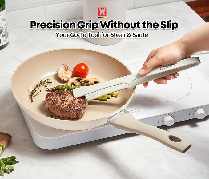 Wagensteiger Light Gray Silicone Tongs : Easy grip Design with Heat Resistant, Non-stick Cookware Safe, BBQ Grill Tool for Flipping Grabbing Serving, Lightweight Structure (11.42 inch Long)