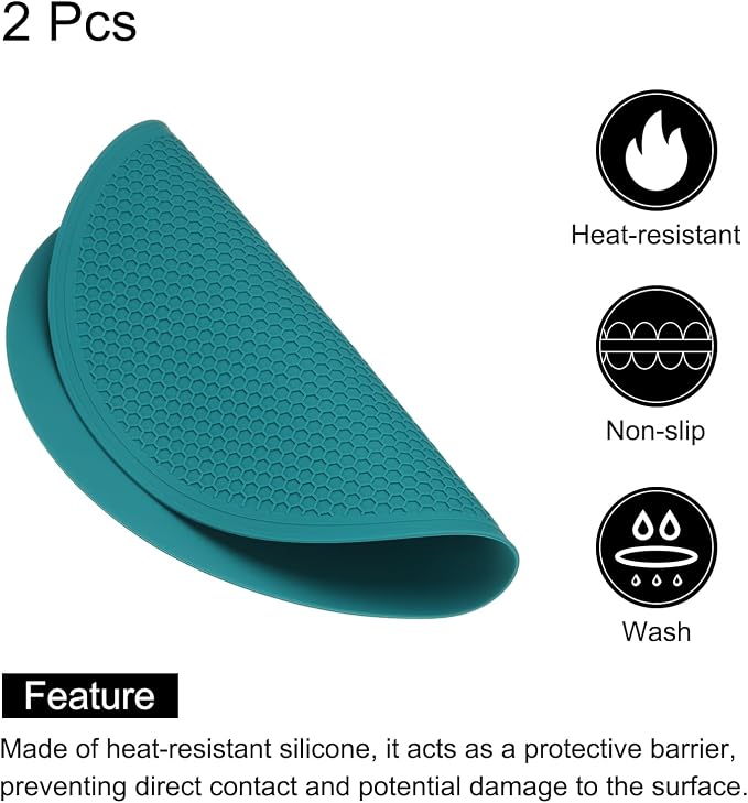 uxcell 2pcs Silicone Trivet Mats 7.9" Dia Round Non-Slip Silicone Pot Holders for Hot Pots and Pans, Heat Resistant Hot Pads for Kitchen Hot Dishes Table Countertops, Cyan