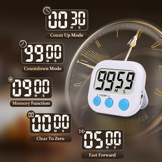 12 Pack Digital Kitchen Timer Small Classroom Timers for Kids Teachers (Blue&White)