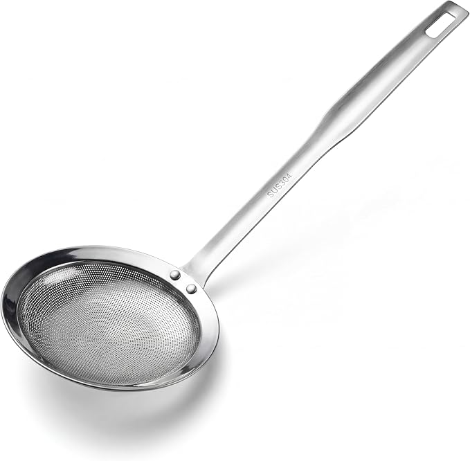 Large Stainless Steel Spider Strainer, 14.2 Inch Skimmer Ladle with Long Handle, Fine Mesh Strainer Spoon for Frying, Cooking, Pasta, Noodles, Dumplings, Hot Pot