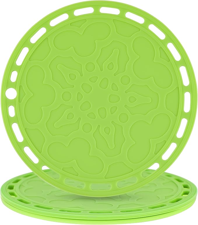Green Silicone Trivet Mat Big Round PotHolder Hot Pads and Trivets for Hot Dishes and Hot Pots Holder, Hot Mats for Countertops, Tables, Spoon Rest Set 3