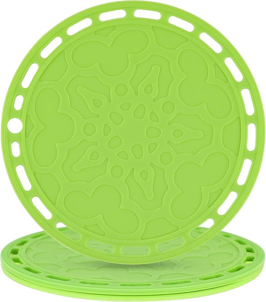 Green Silicone Trivet Mat Big Round PotHolder Hot Pads and Trivets for Hot Dishes and Hot Pots Holder, Hot Mats for Countertops, Tables, Spoon Rest Set 3