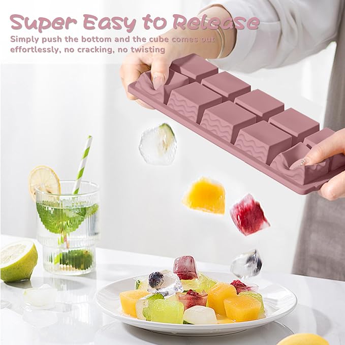 Doasuwish Ice Cube Trays with Lid, 3 Pack 10 Cubes 2 Tbsp. Silicone Ice Cube Trays for Freezer, Perfect for Freezing and Storing Ice Cubes, Chocolates, Sauces, Juices, Fruit Purees and More, BPA Free