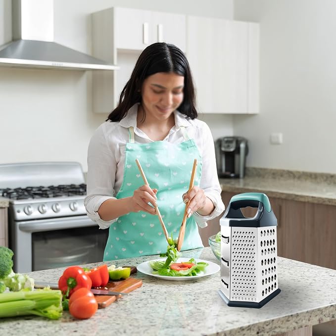 Box grater for kitchen 6 Sided - Cheese Graters Handheld, Stainless Steel Shredder for Food Vegetable Carrot Potato Tomato (Blue)
