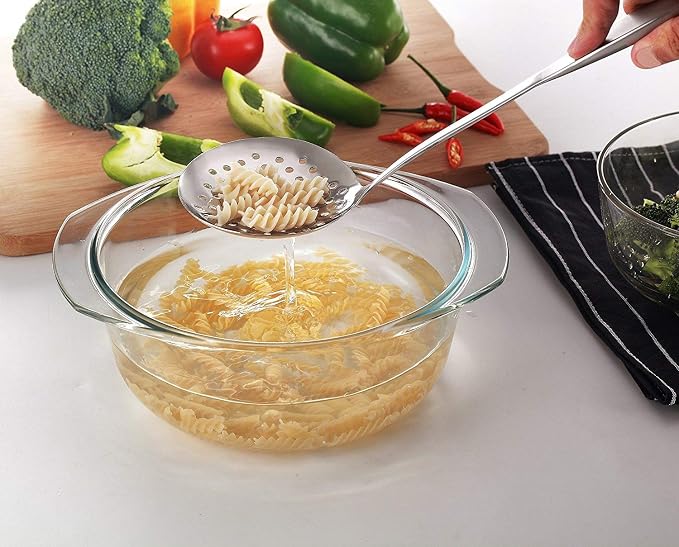 Skimmer Spoon/Strainer Ladle - Stainless Steel - with Sanding Handle - perforated style for Kitchen Food (13-in)