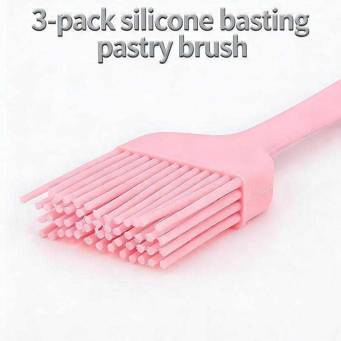 3-Pack Silicone Basting Pastry Brushes for Baking, Cooking & BBQ - Heat Resistant Up to 446°F, Dishwasher Safe