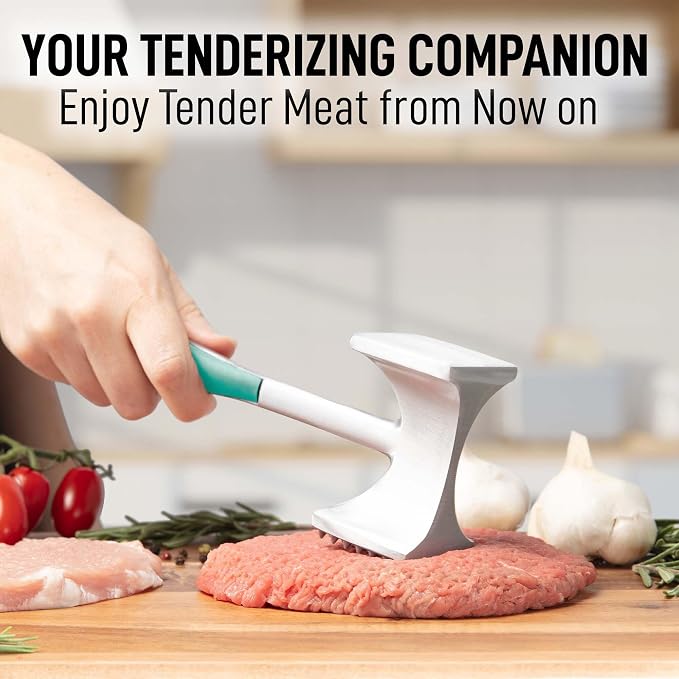 Zulay Meat Tenderizer Hammer 10" Heavy Duty Dual Sided Mallet with Comfort Grip – Metal Pounder for Beef, Chicken, Pork & More - Mint