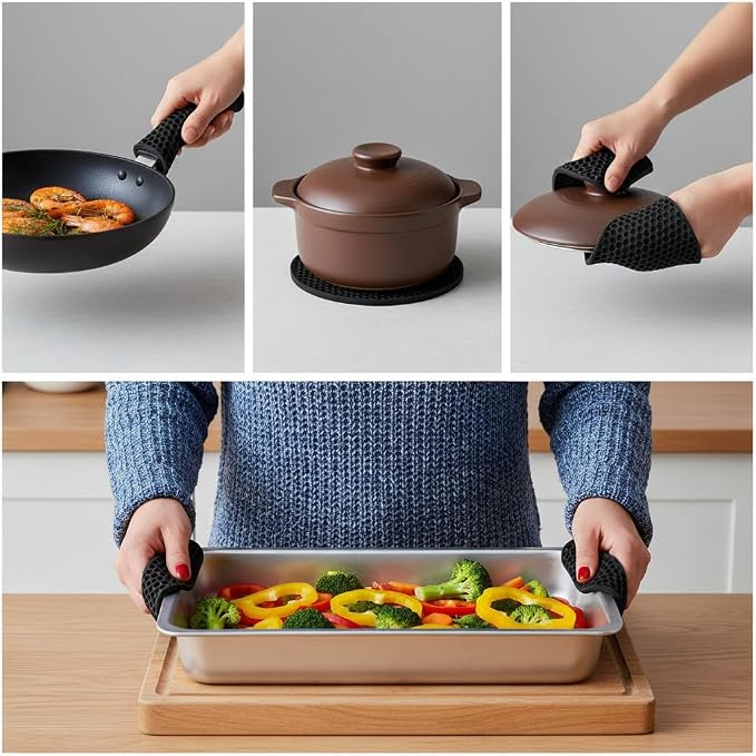 Silicone Trivet Mats, 4-Pack Heat Resistant Pot Holders – Non-Slip Flexible Silicone Hot Pads for Pots, Pans, Countertops & Table Protection (Black - 4 Pack, 7 Inch)