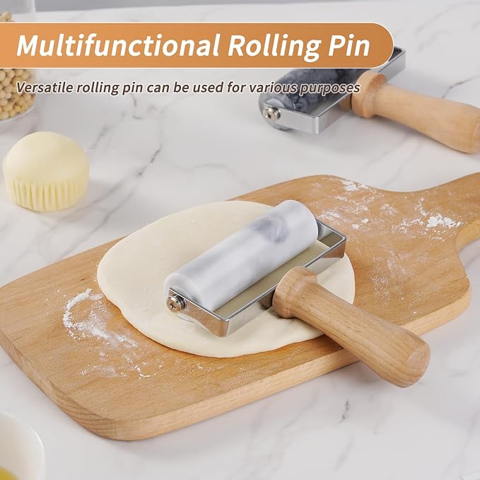 Small Marble Rolling Pin for Dough-Non-Stick T-shaped Hand Roller for Dough,Compact-Ideal for Home Bakers（Type A White）