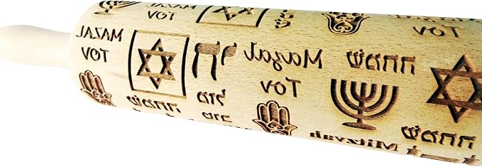 HANUKKAH Rolling pin Jewish holiday symbols laser engraved embossing dough roller for homemade cookies