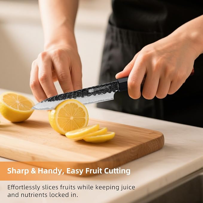 FINDKING Kitchen Utility Knife, 5 Inch Japanese Paring Knife, Small Fruit Knife with 9Cr18MoV High Carbon Steel Blade, Rosewood Octagonal Handle, for Fruits and Vegetables, Dynasty Series