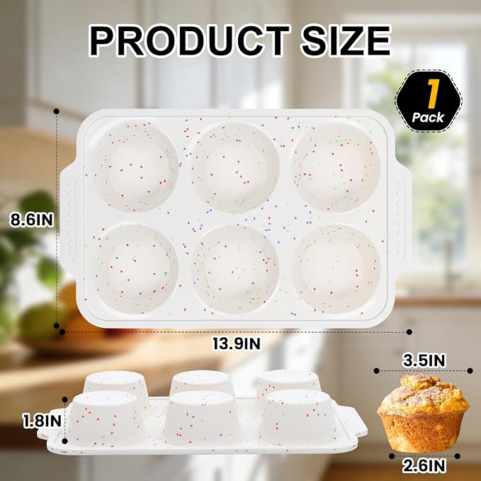 Vinino Silicone Jumbo Muffin Pan with Reinforced Frame for Oven, BPA-Free | 6-Cup Jumbo Size Silicone Muffin Pan for Baking with Non-Slip Handle, Nonstick Muffin Tray Dishwasher Safe, Cream