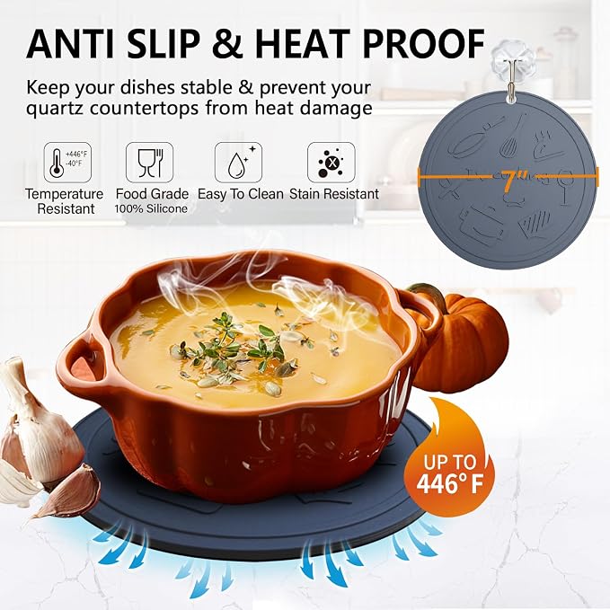 Silicone Trivet Mats - 3 Heat Resistant Pot Holders, Non-Slip Hot Pads for Kitchen, Food Grade Silicone, BPA Free, Easy to Wash (Dark Gray 4 piece)