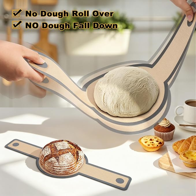3 PCS Silicone Baking Mat Set, Silicone Bread Sling for Dutch Oven, Reusable Sourdough Bread Baking Supplies, Non-Stick and Easy Clean, with Long Handles
