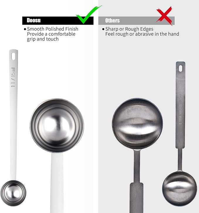 18/8 Stainless Steel Coffee Scoops, Doosu Food-Grade Metal Measuring Spoons with 6.9in Long Handle, Tablespoon Scooper for Coffee Beans, Ground Coffee, Espresso, Protein Powders, Tea (1 & 2 Tbsp)