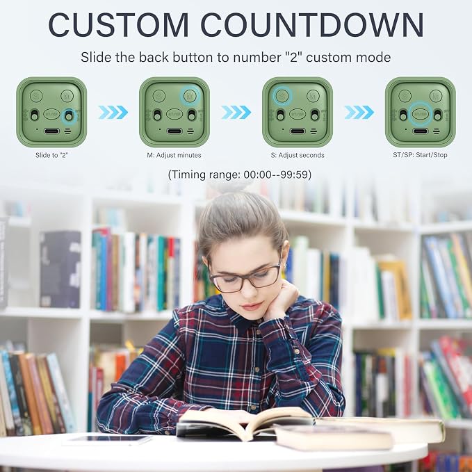 Rotating Pomodoro Timer 5, 25, 10 50 Minutes Preset, Desk Productivity Flip Timer, ADHD Tool Cube Countdown Stopwatch, Vibration/High/Low Volume/Custom Modes, for Work, Study, Back to School, Green