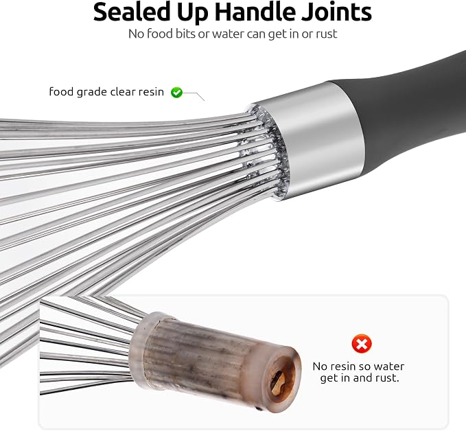 U-Taste Balloon Whisk for Cooking: 18/10 Stainless Steel Kitchen Wire Whisk, 12in Large Heavy Duty Egg Beater, Manual Mixing Tool with 12 High Flex Wires for Stirring, Blending Sauce (Black)