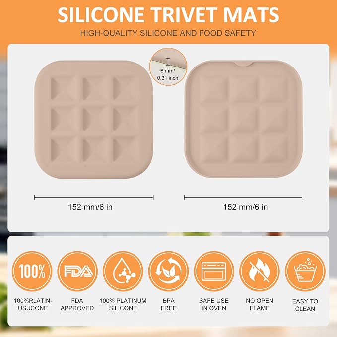 Silicone Trivets for Hot Pots and Pans, 6 Pack, Brown