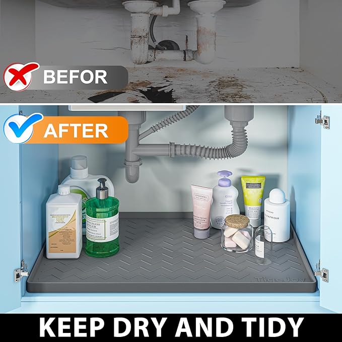 TigeJoy Under Sink Mats for Kitchen Waterproof 31" x 22", Cabinet Liner | Leak-Proof Silicone Mat Sink Protector, Kitchen Essentials Organizer and Storage,Boot or Shoe Tray, Pet Feeding Mat