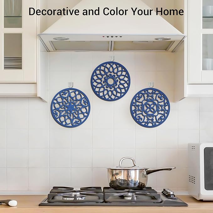 SMARTAKE 6 Set Silicone Trivet Mats for Hot Dishes, Heat Resistant Pots and Pans Holders, Non-Slip Flexible Hot Pads Coasters for Countertops Table, Modern Kitchen Decor Accessories (Navy Blue)